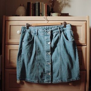 Button up denim mini skirt